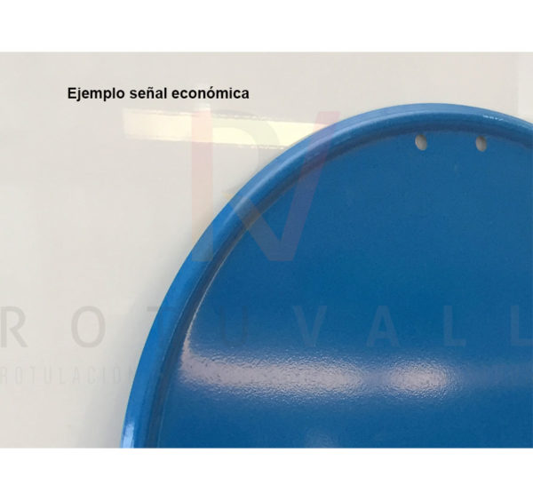 Detalle señal disco obligación económica azul Rotuvall