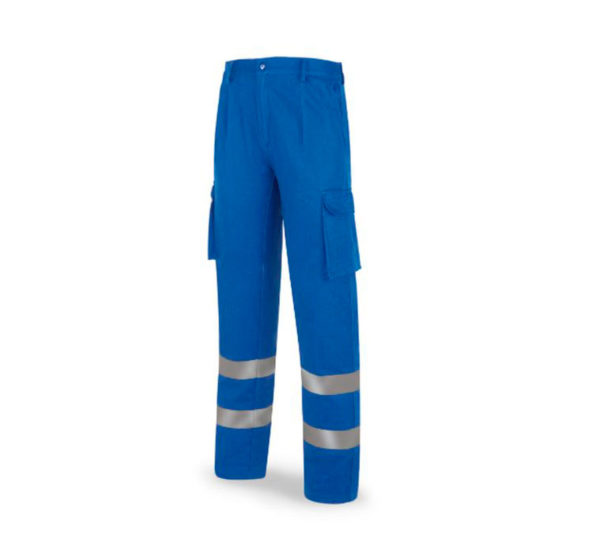 Pantalón de trabajo azulina algodón con bandas reflectantes