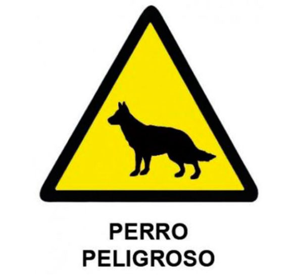 señal de advertencia de perro peligroso con pictograma de triángulo amarillo