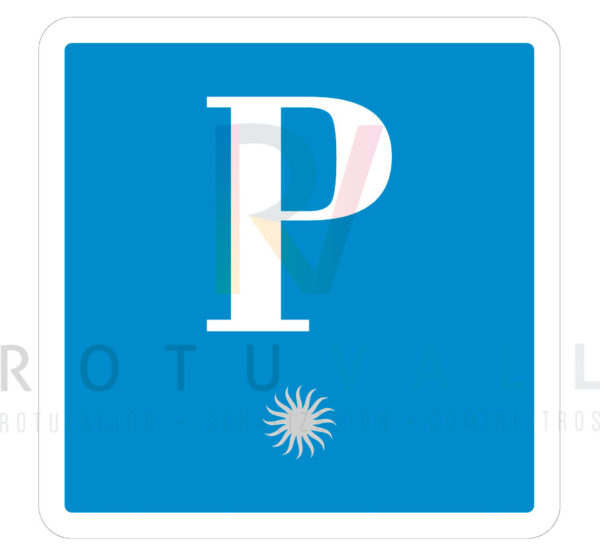 Placa distintivo Pensión País Vasco fondo azul turquesa con letra P y estrella