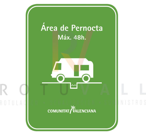 Placa área de pernocta Comunidad Valenciana fabricada en metacrilato