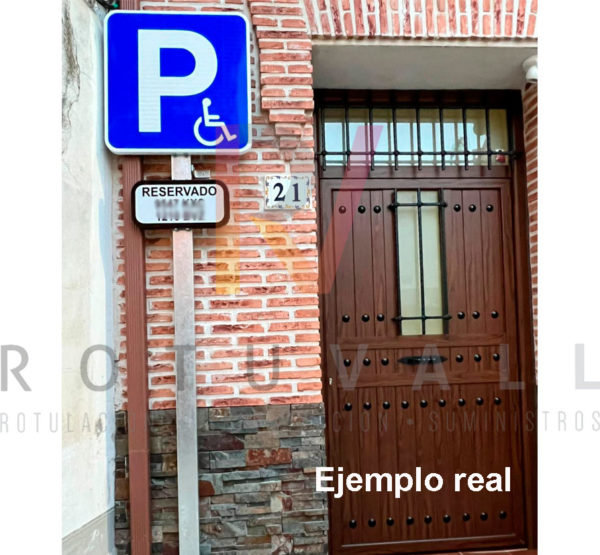 señal real parking minusválidos y panel complementario con matrícula