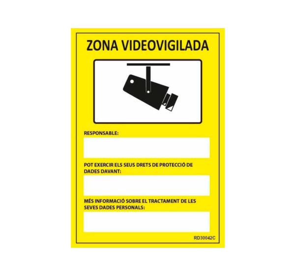 Cartel señal zona videovigilada rellenable textos en Catalán