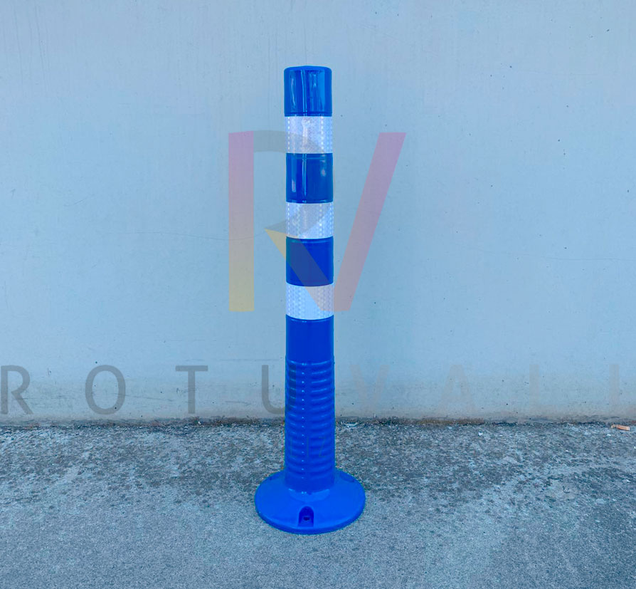 bolardo-azul-plástico-rígido-bandas-réflex