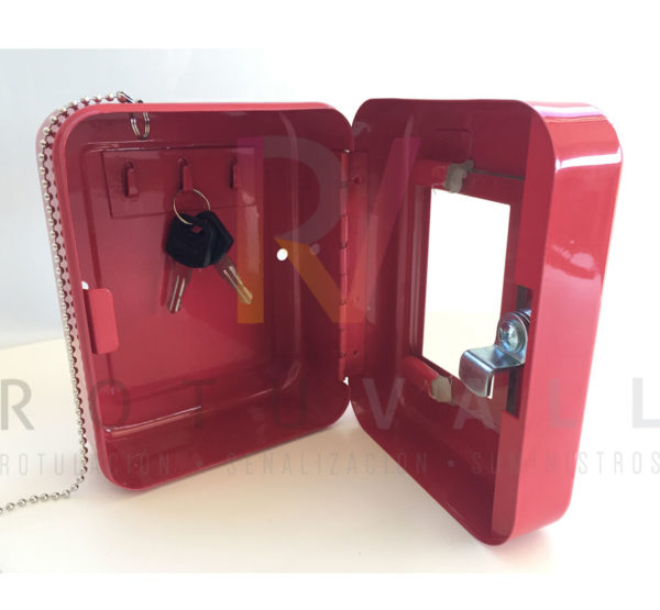 caja roja de emergencia para llaves con cristal rompible