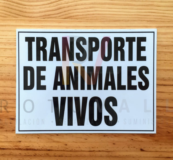 Señal placa para vehículos transporte de animales vivos