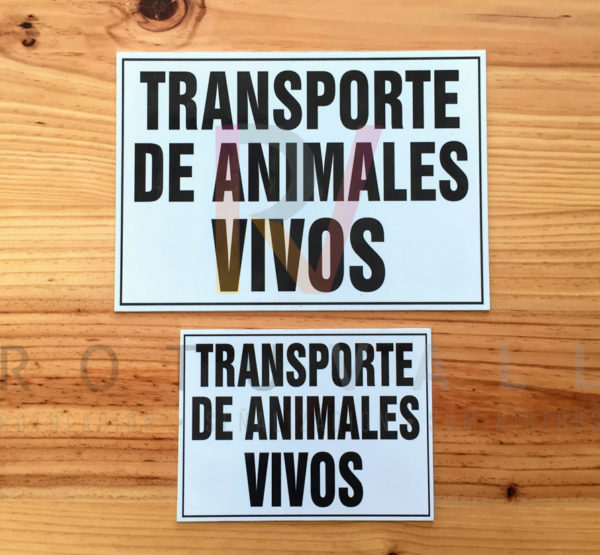 placas transporte de animales vivos tamaños