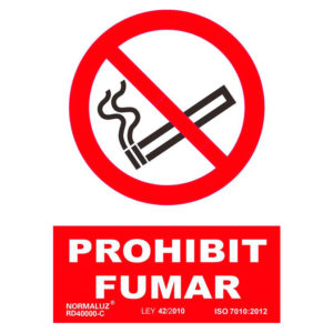 señal de prohibido fumar en idioma catalán