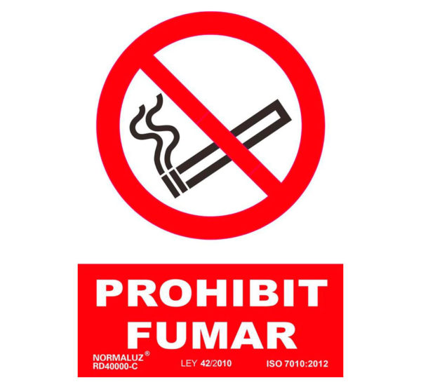 señal de prohibido fumar en idioma catalán