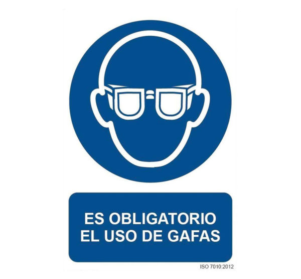 Cartel señal obligatorio uso de gafas de protección