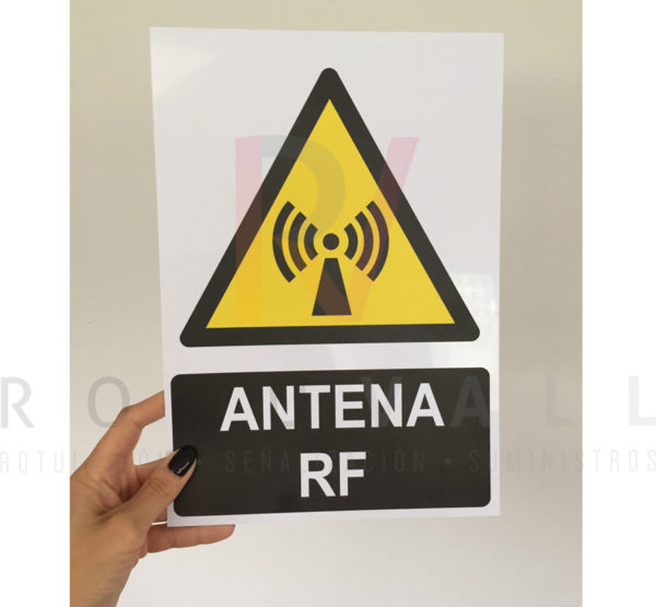 Cartel peligro antena RF radiofrecuencia