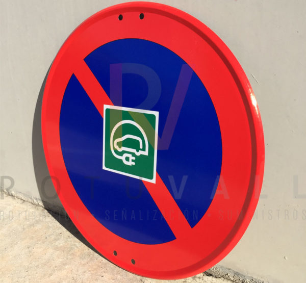 prohibido aparcar excepto coche eléctrico Rotuvall señal eco