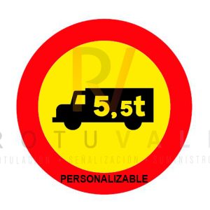 Señal de tráfico TR-107 prohibido transporte mercancías masa personalizable obras nueva DGT