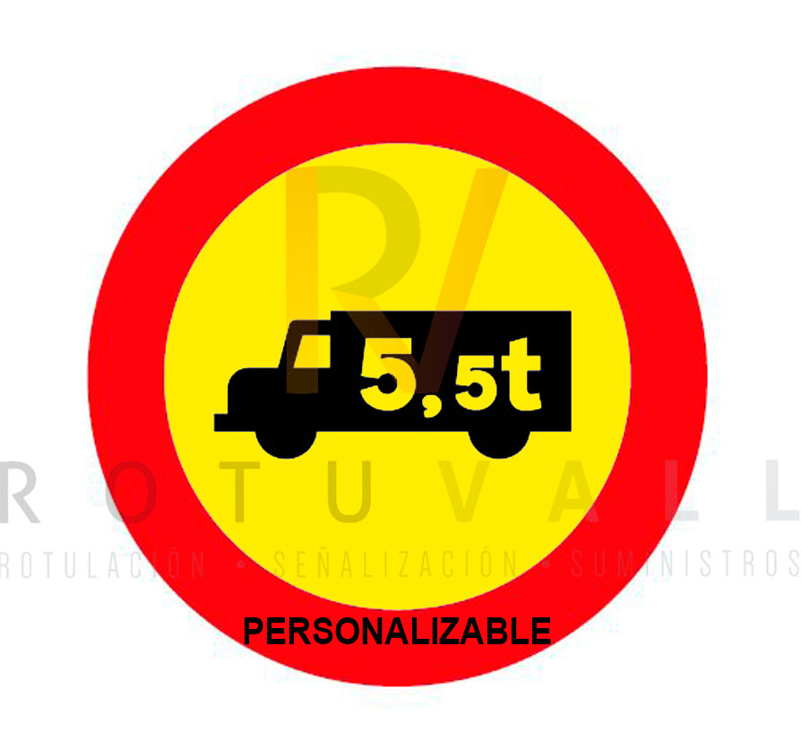 Señal de tráfico TR-107 prohibido transporte mercancías masa personalizable obras nueva DGT
