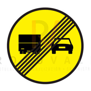 Señal TR-503 fin de prohibición adelantamiento para camiones por obras