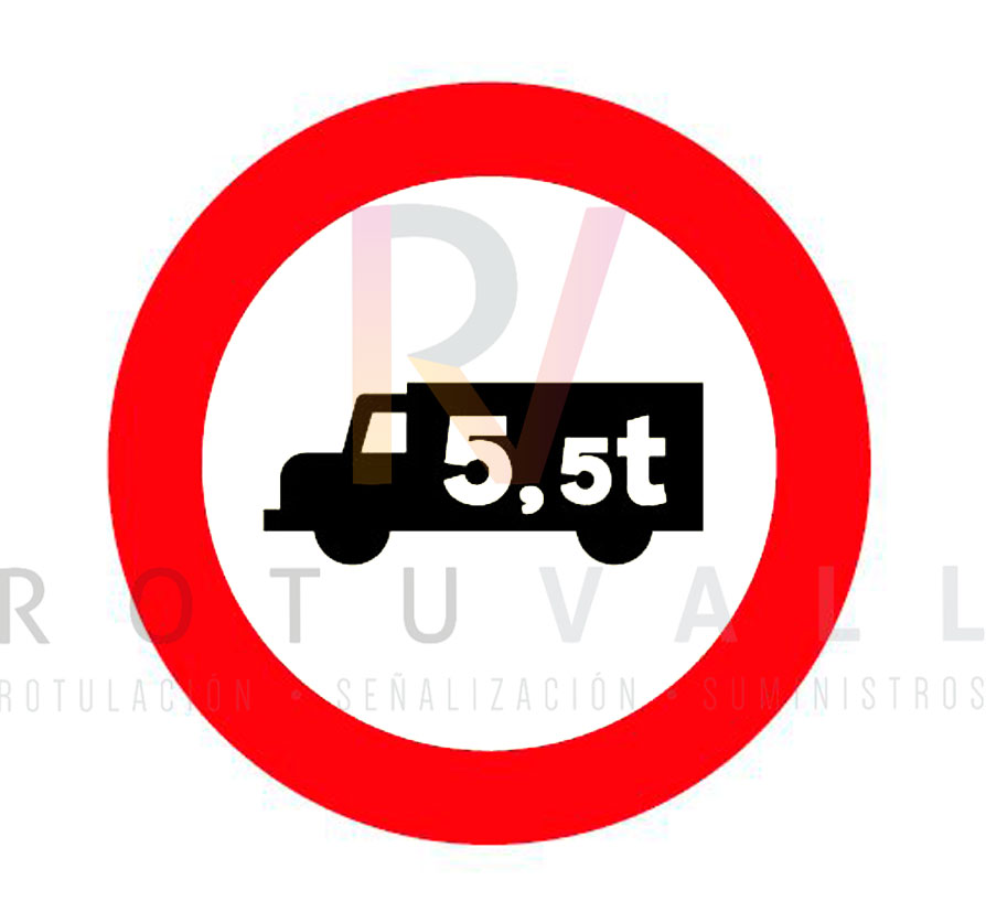 Señal de tráfico R-107 entrada prohibida vehículos de mercancías peso máximo