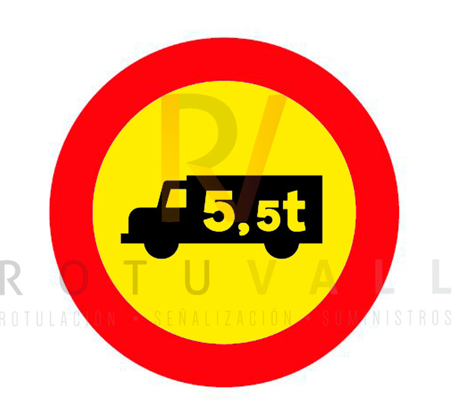Señal de tráfico TR-107 obra prohibido transporte mercancías peso autorizado nueva DGT