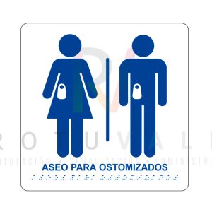 Señal Aseos Baños para Ostomizados braille