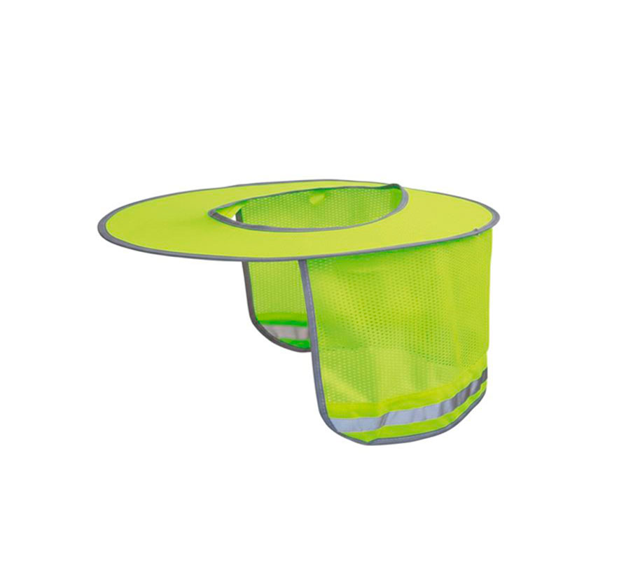 Protector de sol para casco con ala rígida y faldón amarillo flúor alta visibilidad