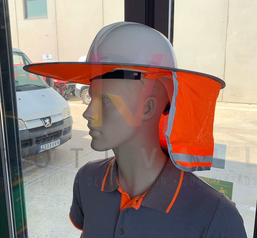 Protector solar alta visibilidad con ala de sombrer y faldón para nuca