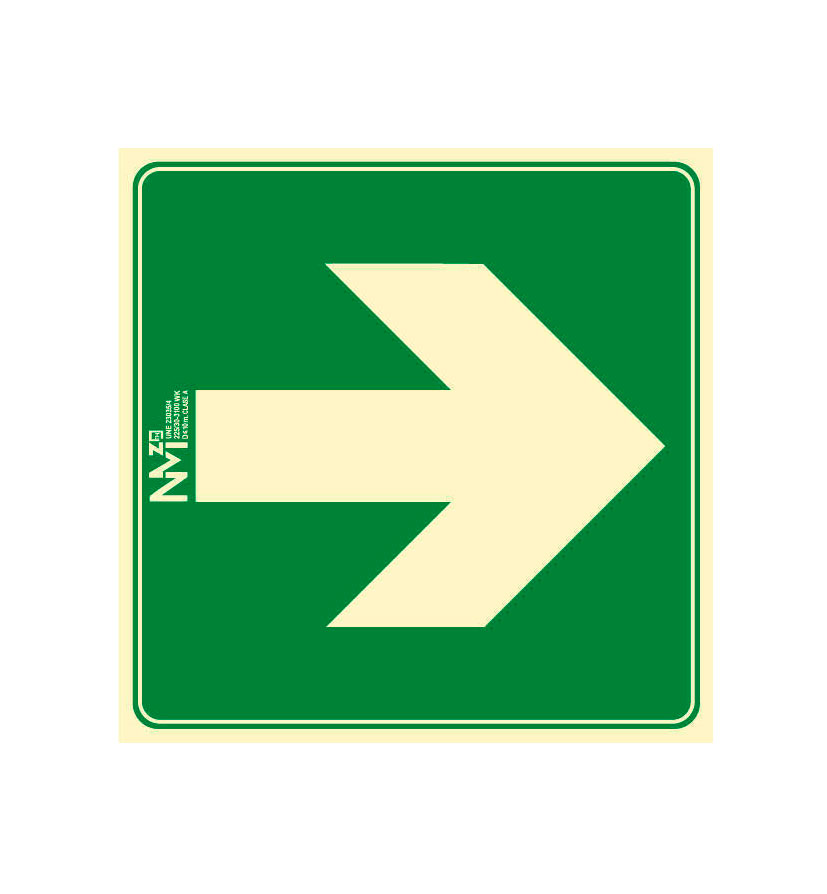 Señal evacuación flecha dirección fotoluminiscente cuadrada