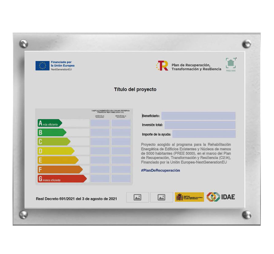 Cartel perceptores ayudas plan Rehabilitación Energética de Edificios PREE 5000