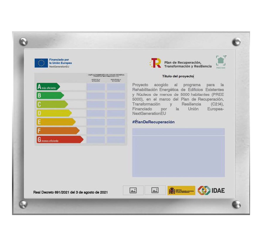 Cartel dos idiomas actuciones presonas físicas plan Rehabilitación Energética de Edificios PREE 5000