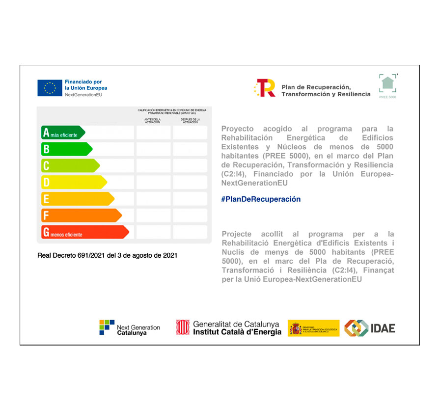 Modelo cartel actuaciones PREE5000 Programa de ayudas a la rehabilitación energética de edificios Generalitat de Catalunya