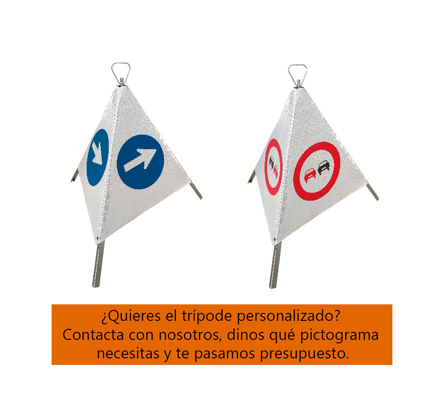 Trípode plegable réflex para señalización vial personalizable