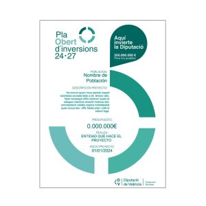 Cartel informativo obligatorio obras y proyectos subvencionados Pla Obert de inversiones de la Diputación de Valencia