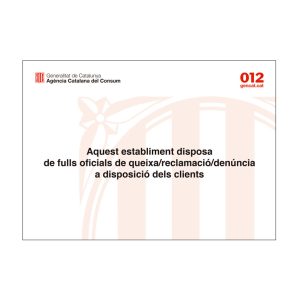 Placa Fulls Oficials de Queixa Reclamació Denúncia para Catalunya