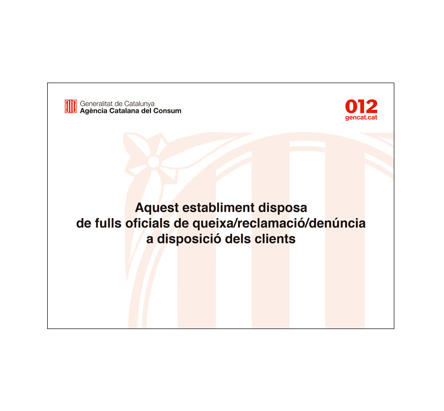 Placa Fulls Oficials de Queixa Reclamació Denúncia para Catalunya